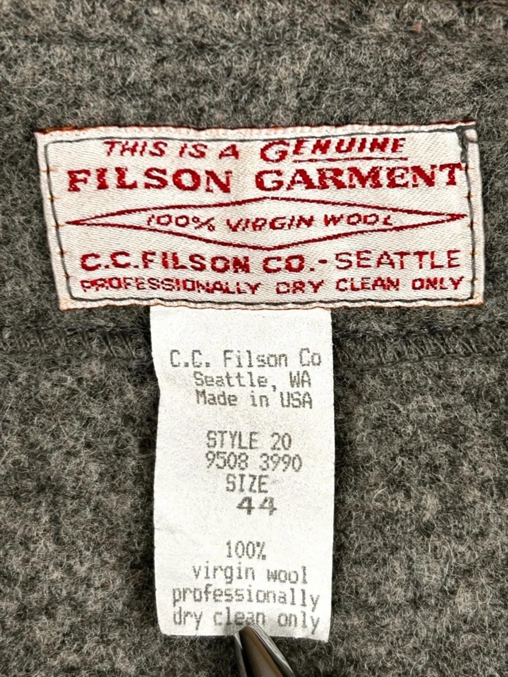 Vintage Filson Virgin Wool Mackinaw Vest 44 Gray Style 20 USA Workwear Hunting - Picture 3 of 10